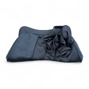 Jessica McClintock Navy Rosette Clutch Strap Evening Bag Satin Prom HoCo Formal